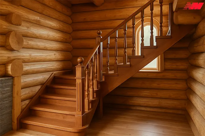 Дерев'яні сходи з масиву від Домосвіт Класичні дерев'яні сходи з масиву дуба з фігурними балясинами в інтер'єрі приватного будинку