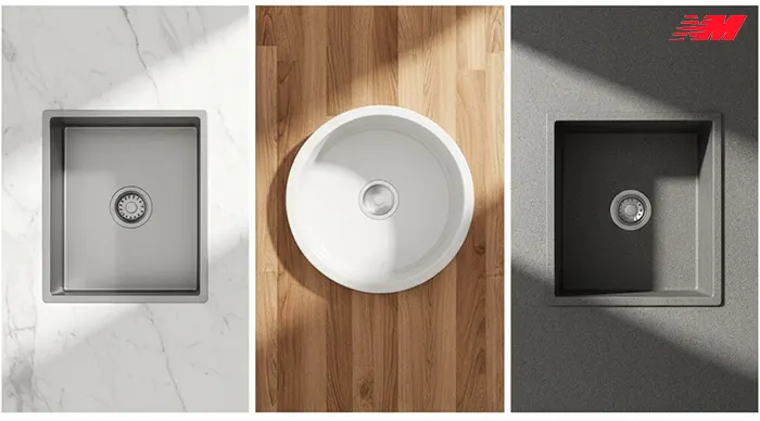 Форми кухонних мийок: прямокутна, кругла та кутова