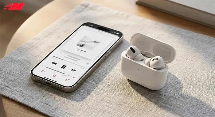 iPhone та AirPods поруч — бездротова екосистема Apple з автоматичним підключенням навушників до смартфона