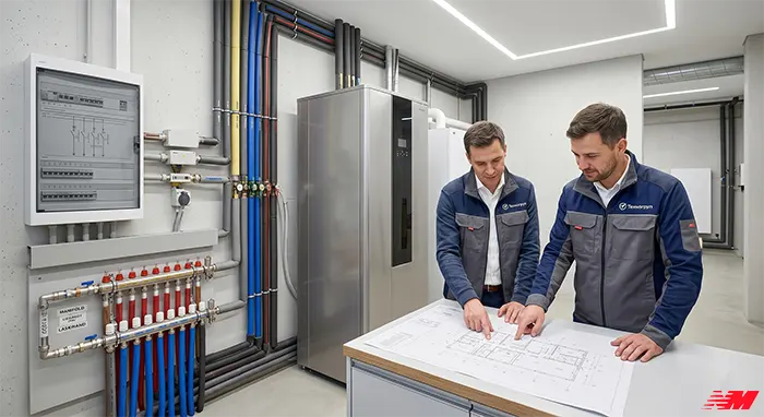 Спільна робота архітектора та інженера Техногруп над фінальною перевіркою систем у будинку