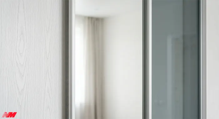 Порівняння матеріалів фасадів шафи-купе: ЛДСП, дзеркало і загартоване скло поруч