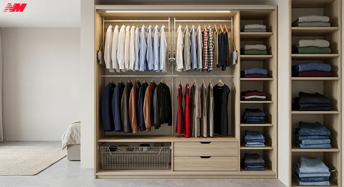 Внутрішнє наповнення шафи-купе: пантограф, штанги, висувні ящики і полиці